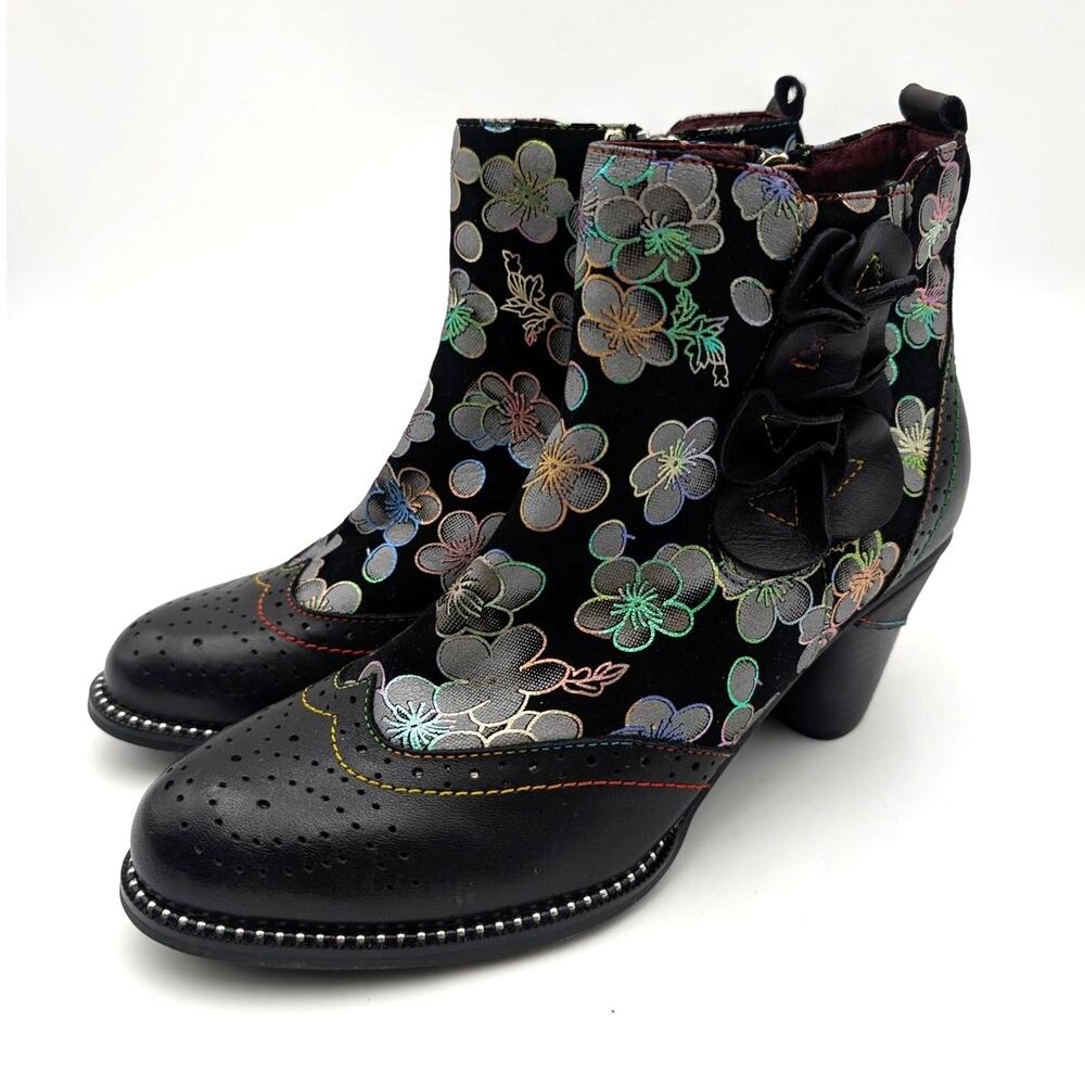 L'Artiste by Spring Step Glynn Wingtip Bootie Women's Black Size US7.5 EU38